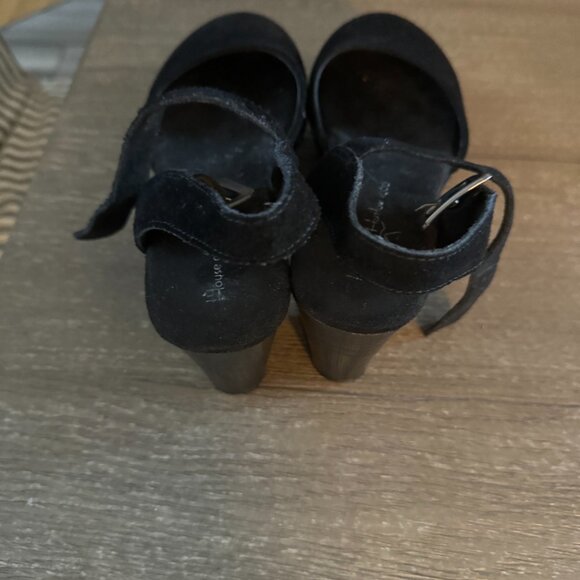 House of Harloe Black Suede Clogs with Strap, Size 8 1/2 - Picture 2 of 3